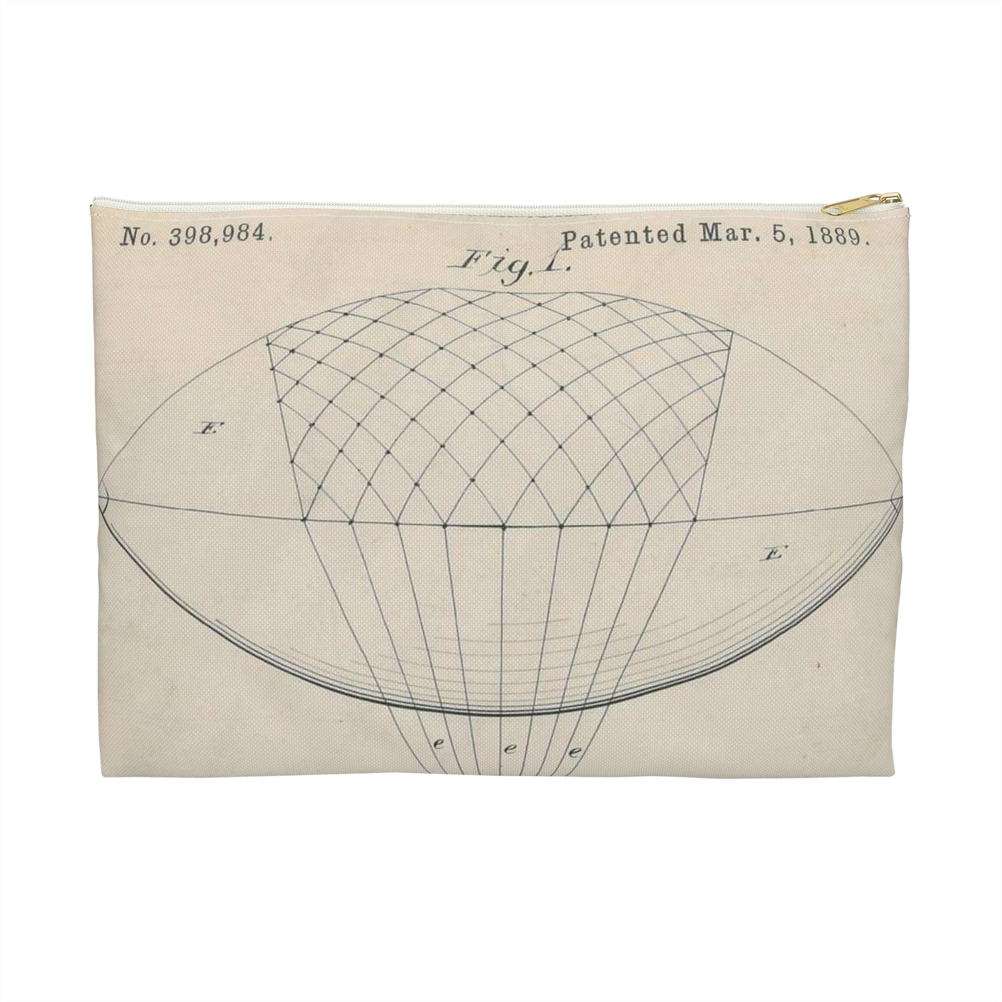 Patent drawing - for R. J. Spalding's Flying Machine Public domain  image Large Organizer Pouch with Black Zipper