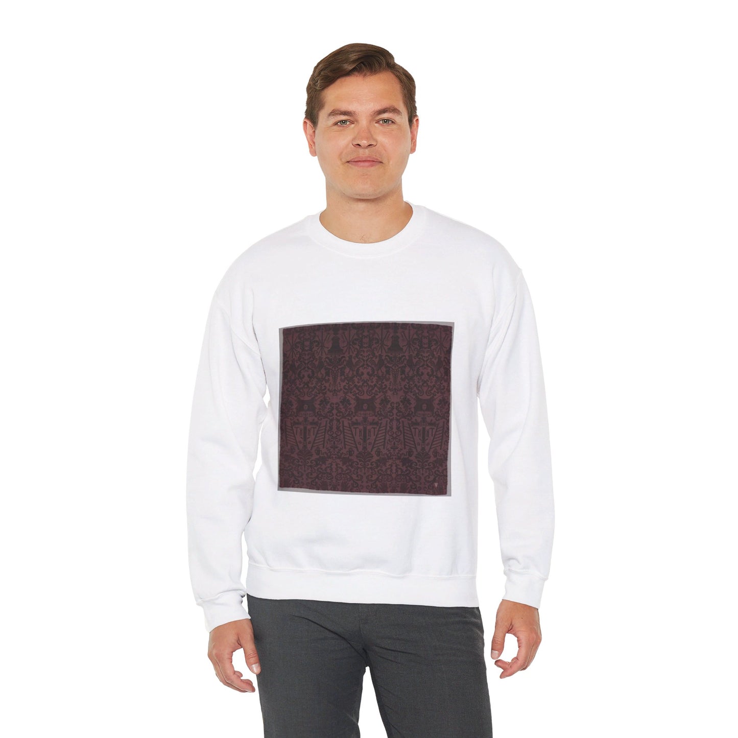 Length of velvet with Instruments of the Passion White Heavy Blend Adult Crew Neck SweatShirt