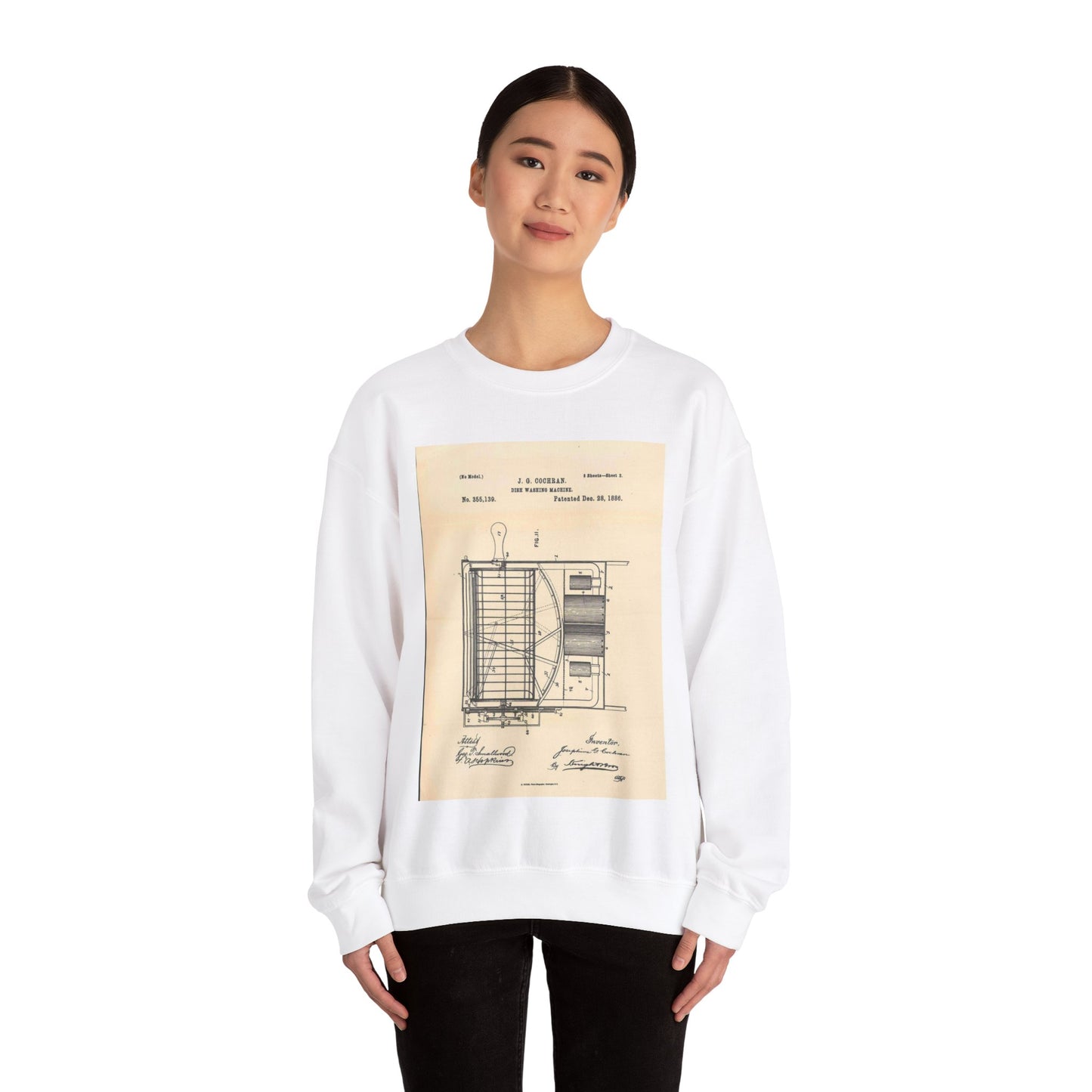 Patent Case File No. 355,139, Dish Washing Machine, Inventor Josephine G. Cochran - DPLA - 1a806ea5879c9a272713bca02da1a760 (page 56) White Heavy Blend Adult Crew Neck SweatShirt