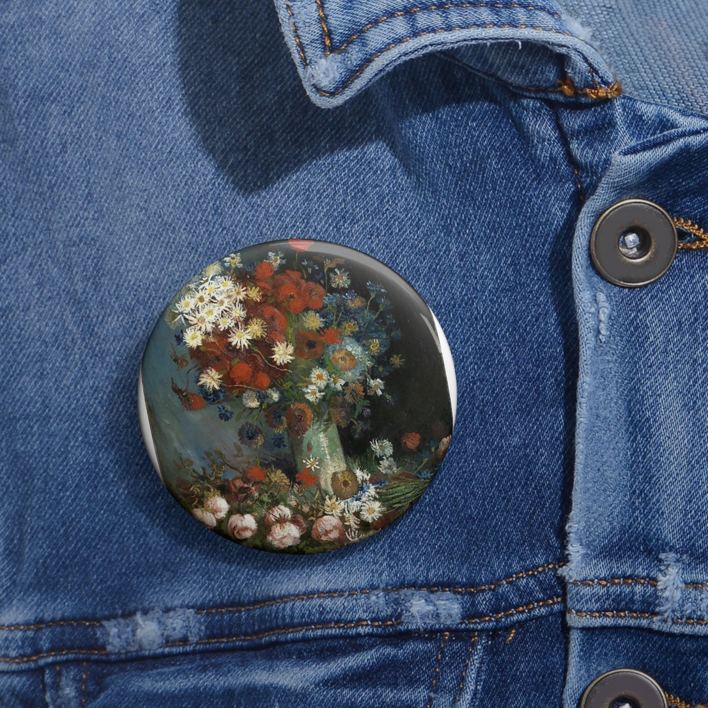 Still life with meadow flowers and roses Van Gogh 1886 Pin Buttons with Crisp Design