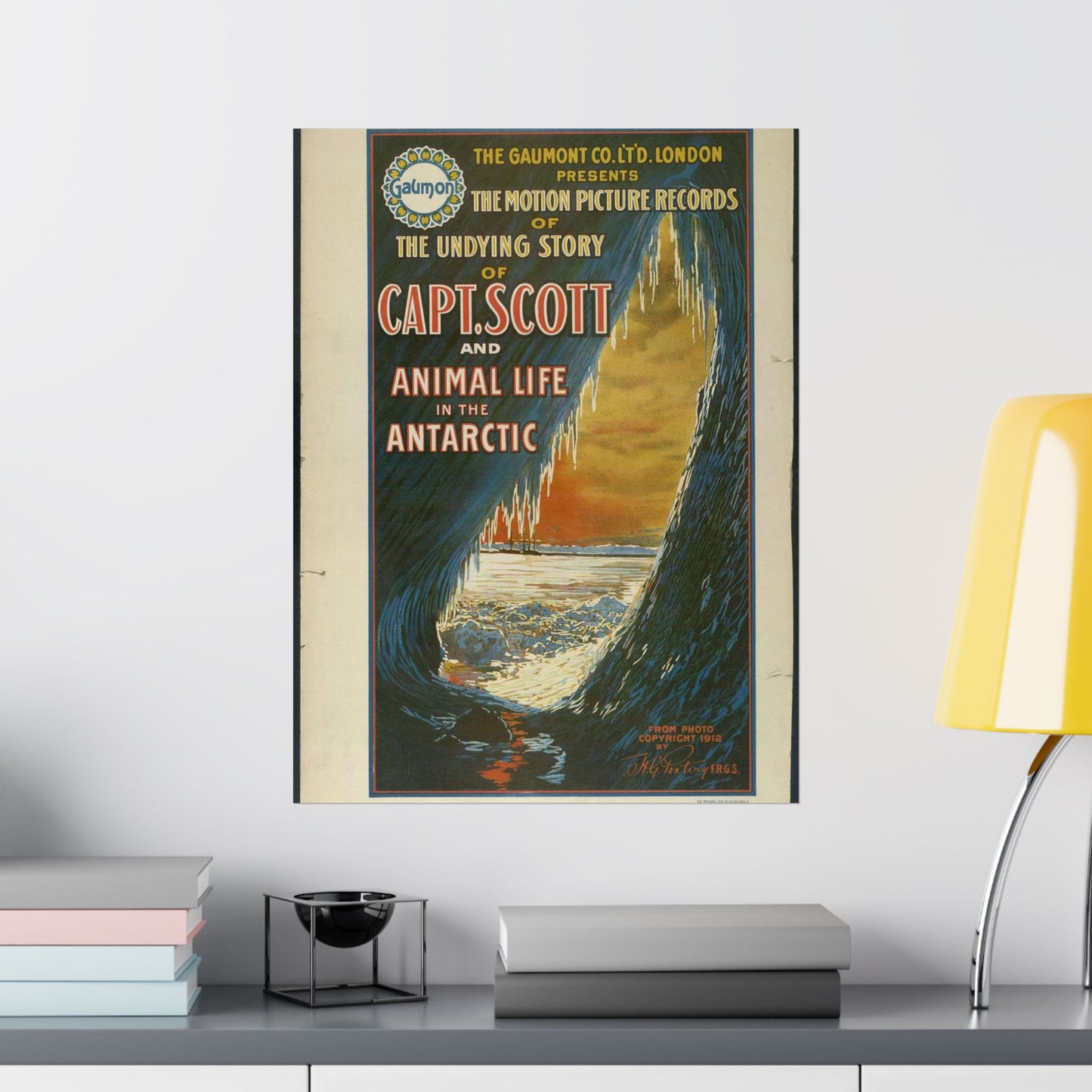 The Gaumont Co. L'T'D. London presents the motion picture records of the undying story of Capt. Scott and animal life in the Antarctic / The Morgan Lith. Co., Cleveland, O. High Quality Matte Wall Art Poster for Home, Office, Classroom