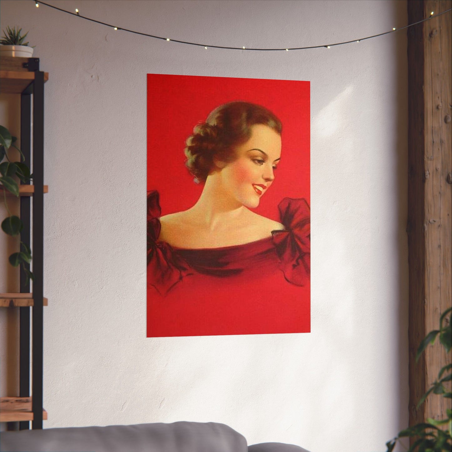 Brunette girl head, red background, painting by Edward Mason Eggleston High Quality Matte Wall Art Poster for Home, Office, Classroom