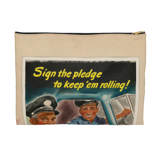 Sign the pledge to keep'em rolling! U.S. Truck Conservation Corps - U.S. Office of Defense Transportation Large Organizer Pouch with Black Zipper