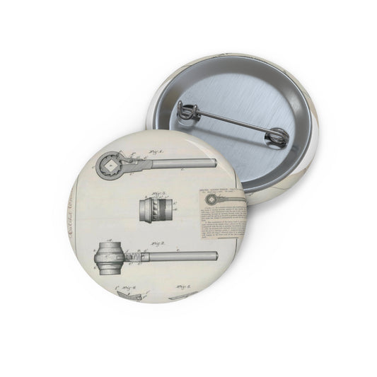 Patent Drawing of Engine - for J. B. Halbert's Ratchet Wrench Public domain  image Pin Buttons with Crisp Design