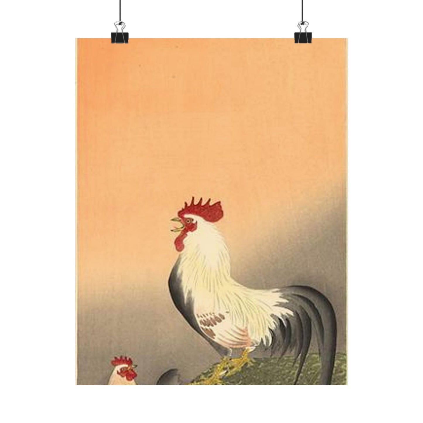 Koson - rooster-and-hen-at-sunrise, Ohara Koson High Quality Matte Wall Art Poster for Home, Office, Classroom