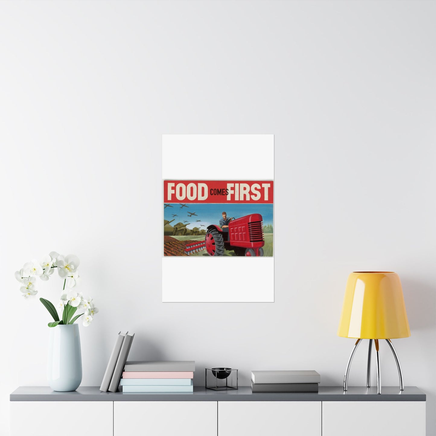 FOOD Comes FIRST - Public domain propaganda poster High Quality Matte Wall Art Poster for Home, Office, Classroom