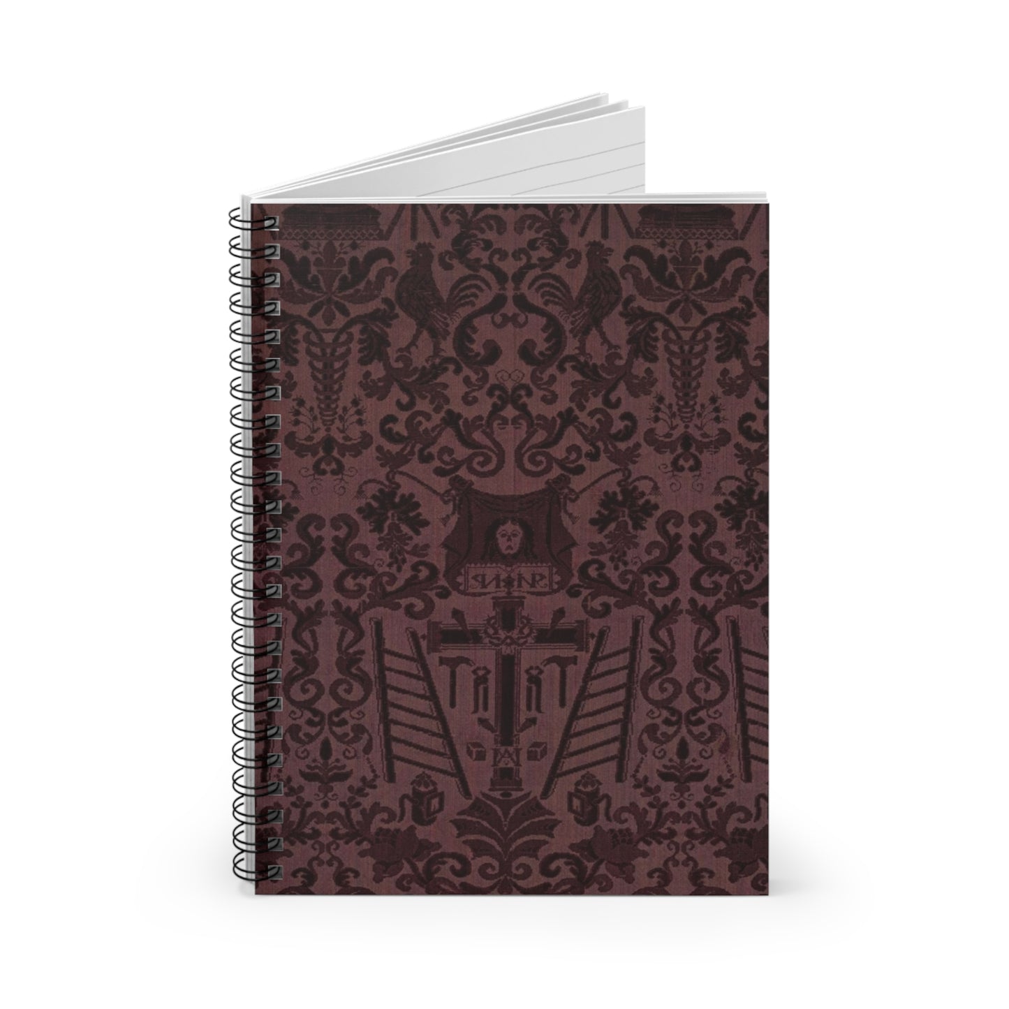 Length of velvet with Instruments of the Passion Spiral Bound Ruled Notebook with Printed Cover