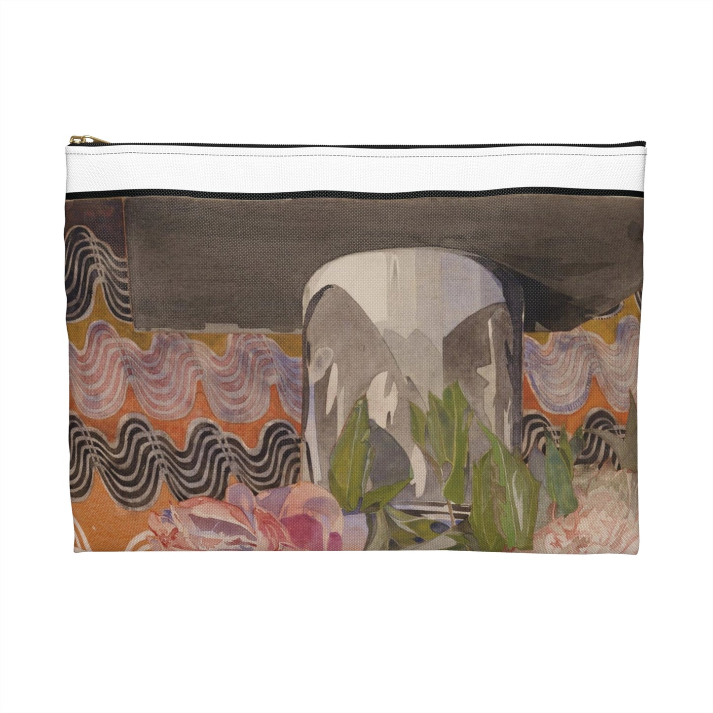 Peonies - Drawing. Public domain image. Large Organizer Pouch with Black Zipper