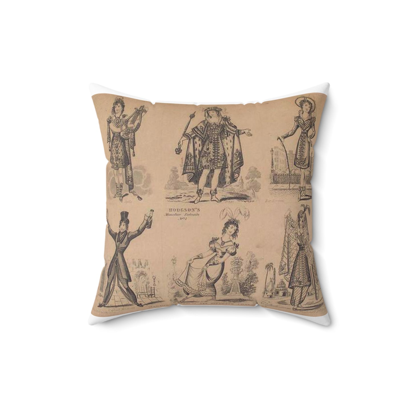 Madame Vestris in six favorite characters (Apollo, Page, Don Giovanni, Captain Macheath, Maria Darlington, and Mandane) Decorative Accent Square Pillow