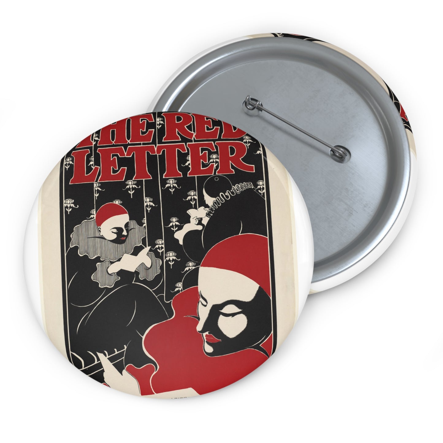 The red letter, Art Nouveau poster Pin Buttons with Crisp Design