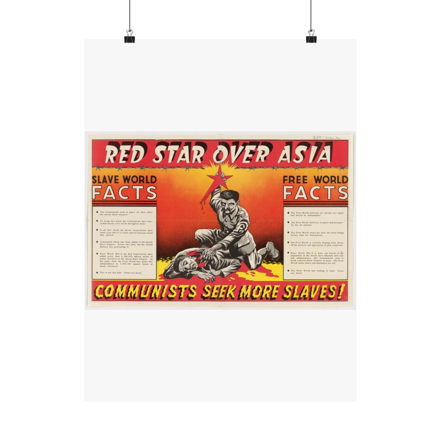 Red Star Over Asia PO-24-E, United States information service propaganda High Quality Matte Wall Art Poster for Home, Office, Classroom