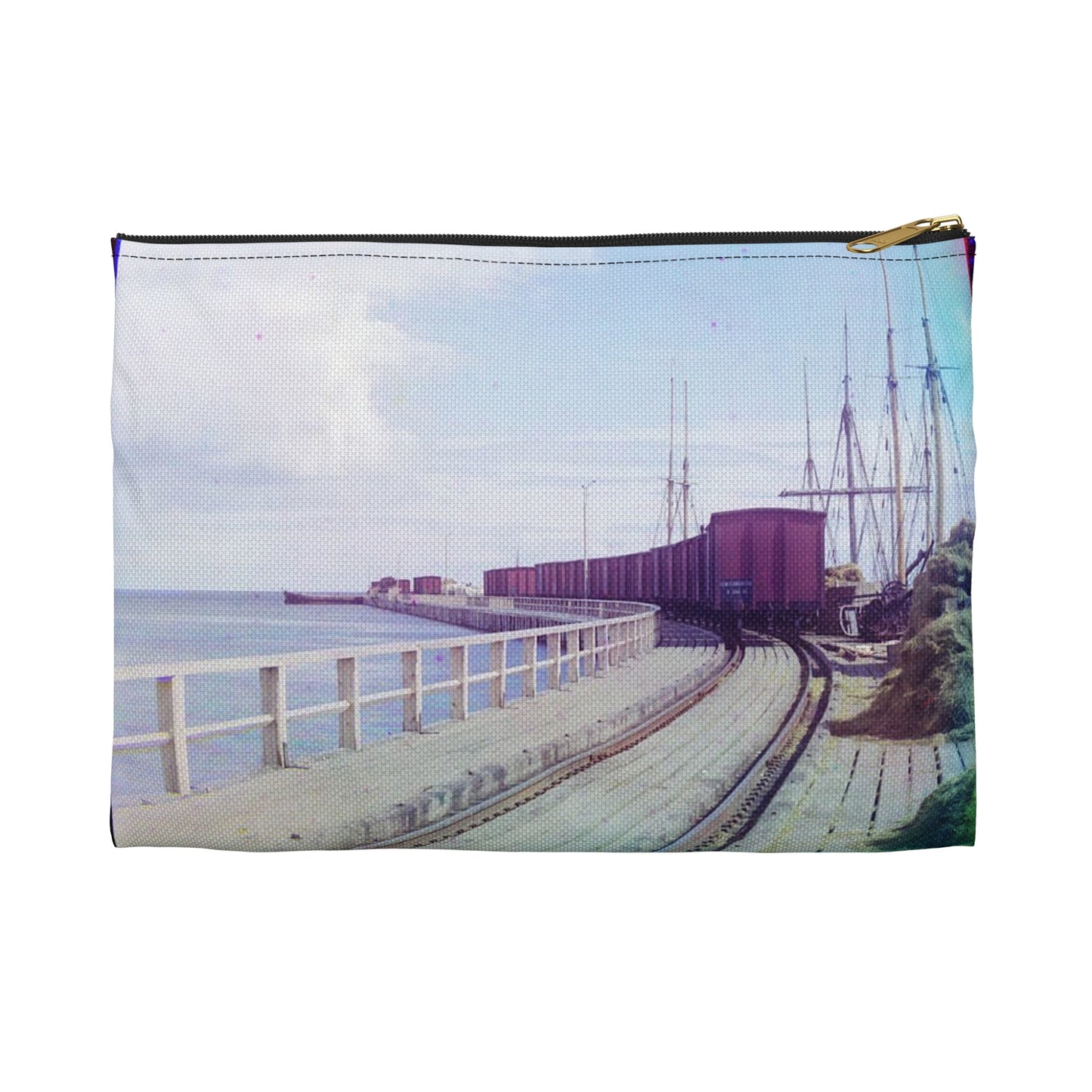 Sorochya Bay. Railroad dam in the Soroka inlet.  Arkhangelsk Province, Russia.  Large Organizer Pouch with Black Zipper