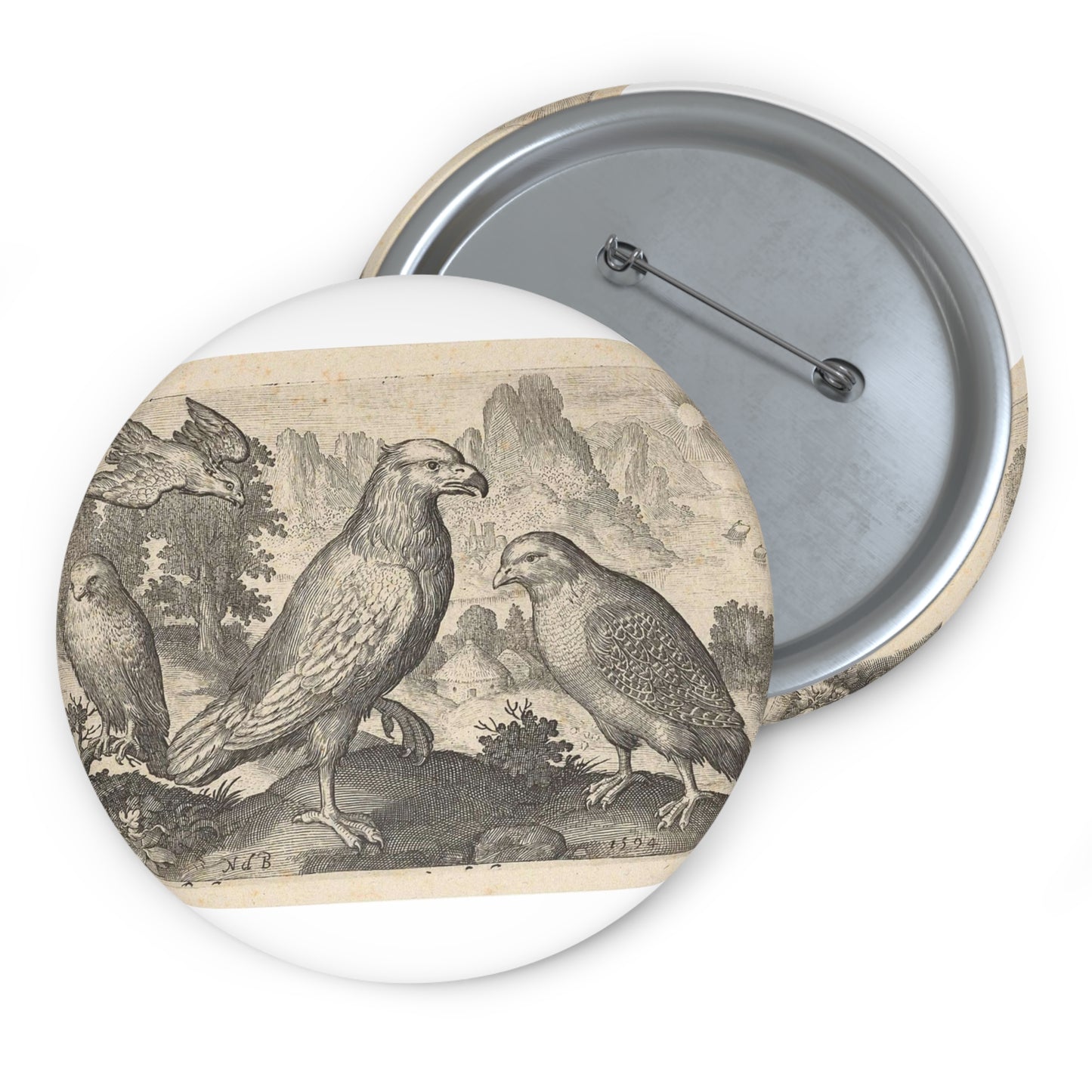 Abraham de Bruyn - Arend en andere roofvogels Pin Buttons with Crisp Design