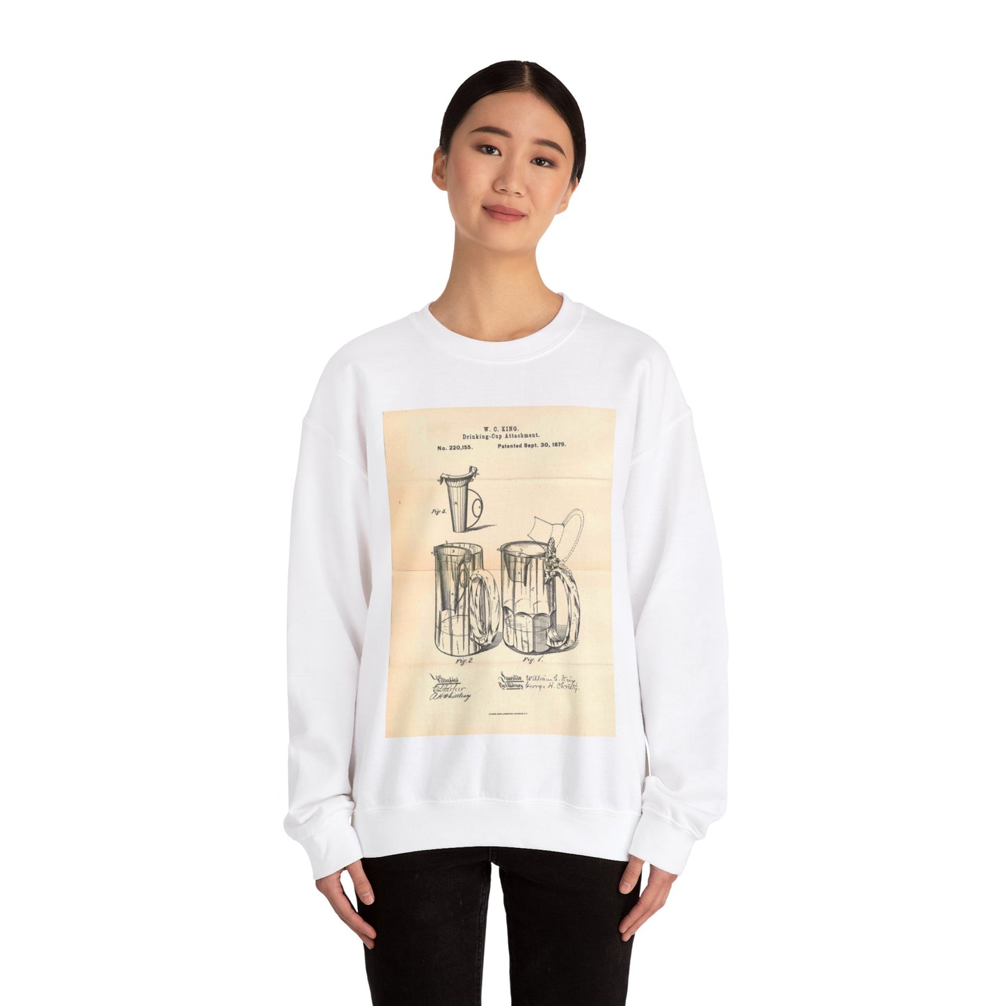 Patent Case File No. 220,155, Improvement in Drinking Cup Attachments, Inventor William C. King - DPLA - bc0fd11a4280e0c69e0eee5ff25aea78 (page 19) White Heavy Blend Adult Crew Neck SweatShirt