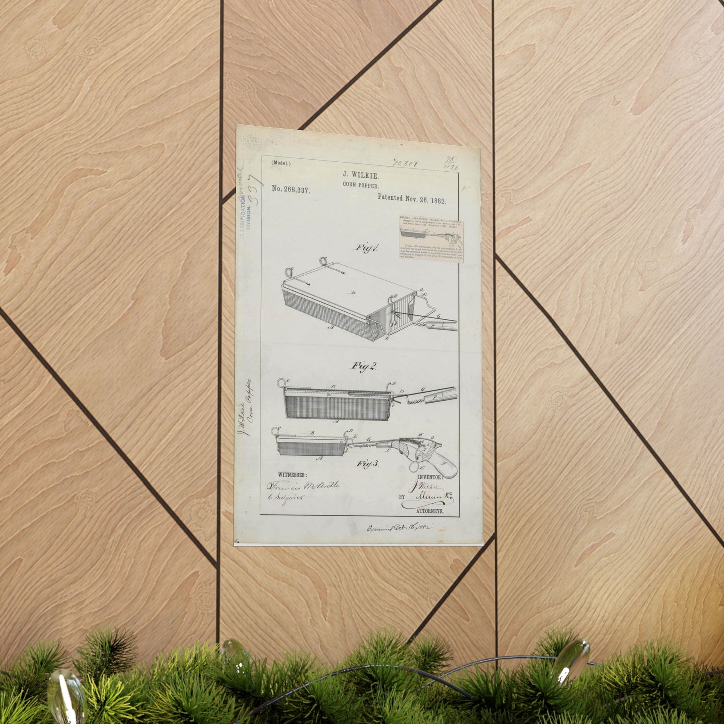 Patent Drawing of Engine - for J. Wilkie's Corn Popper Public domain  image High Quality Matte Wall Art Poster for Home, Office, Classroom