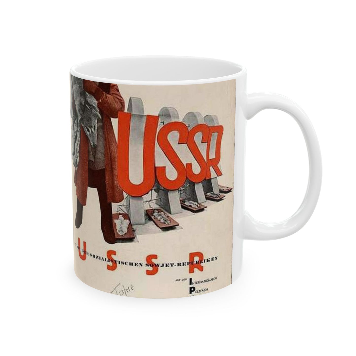 1930. Плакат СССР на международной выставке меха, 1930 год Beautiful Novelty Ceramic Coffee Mug 11oz