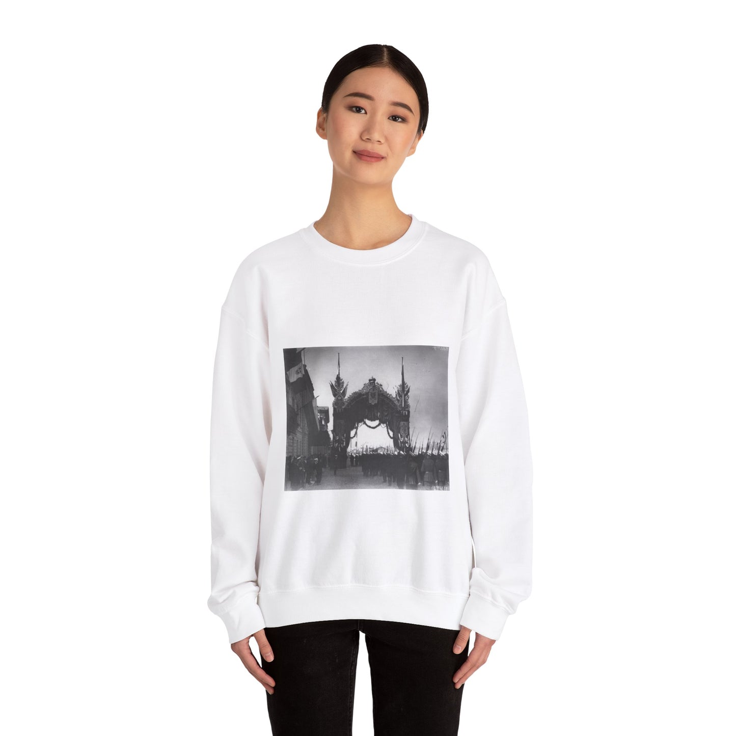 Triumphal gate built for a Visit of the Italian King Victor Emmanuel III to Russia, 1902. White Heavy Blend Adult Crew Neck SweatShirt