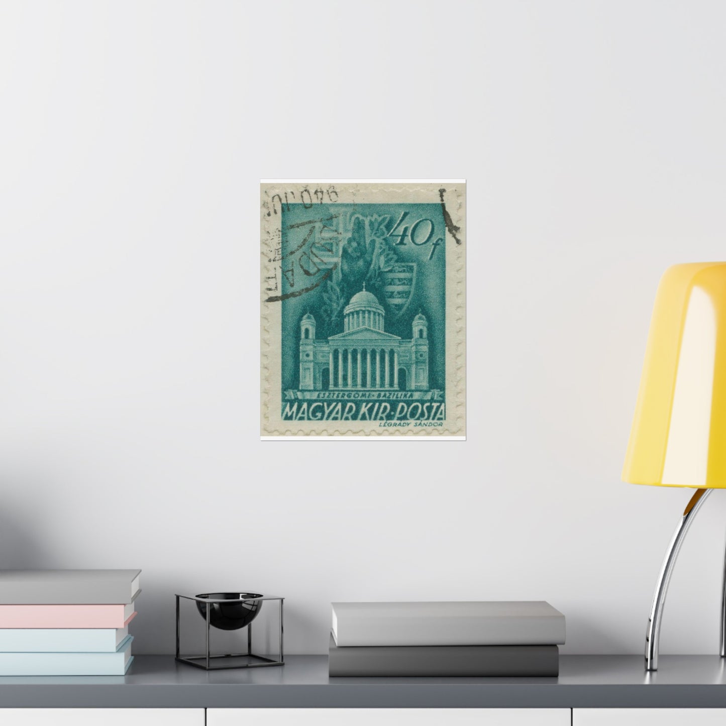 Frimärke ur Gösta Bodmans filatelistiska motivsamling, påbörjad 1950.Frimärke från Ungern, 1939. Motiv av Basilikan i Eszergom. High Quality Matte Wall Art Poster for Home, Office, Classroom