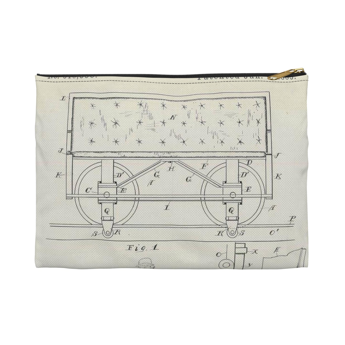 Patent Drawing of Engine - for C. H. Alcoke's Roller Coasting Vehicle Public domain  image Large Organizer Pouch with Black Zipper