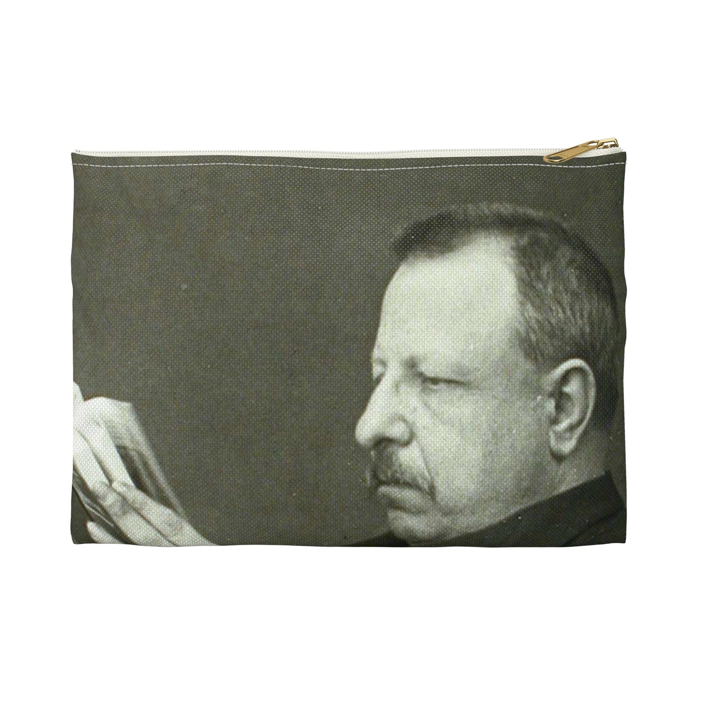 B.Croce, Italy - A black and white photo of a man reading a book Large Organizer Pouch with Black Zipper