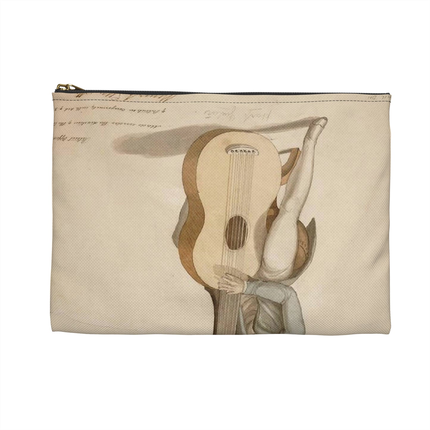 Patent drawing - Drawing of a Harp Guitar Public domain  image Large Organizer Pouch with Black Zipper