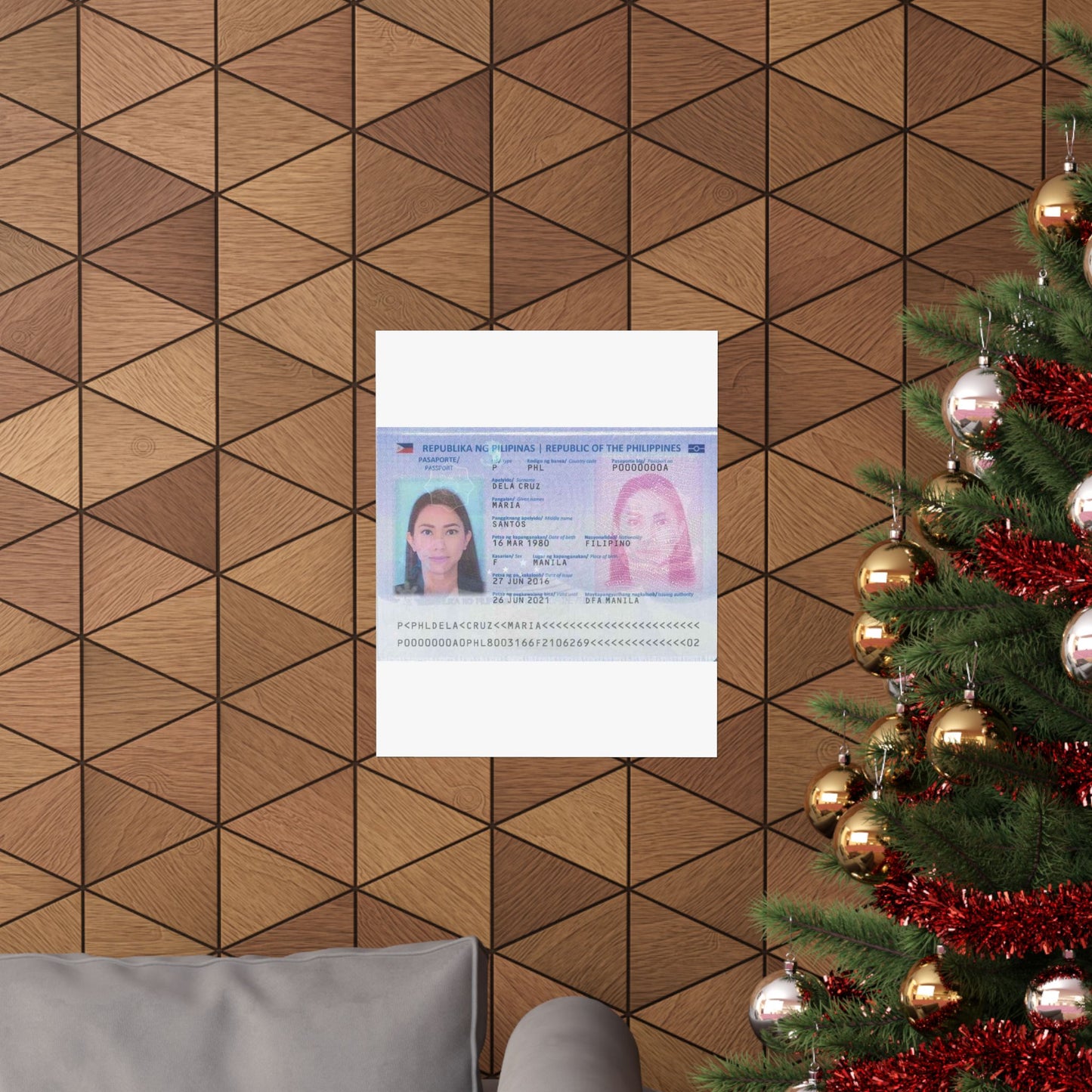Philippine passport (2016 edition) data page (cropped) High Quality Matte Wall Art Poster for Home, Office, Classroom