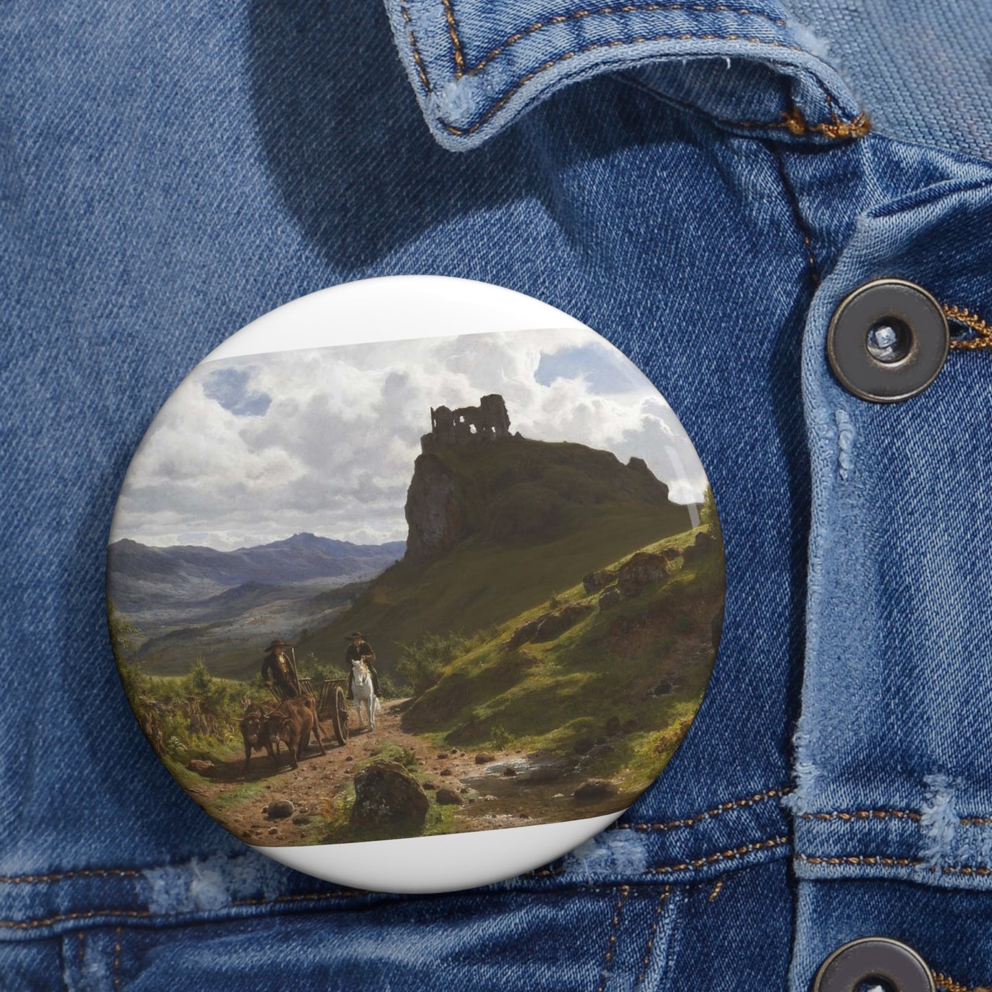Auguste Bonheur - Les ruines du château d'Apchon Pin Buttons with Crisp Design