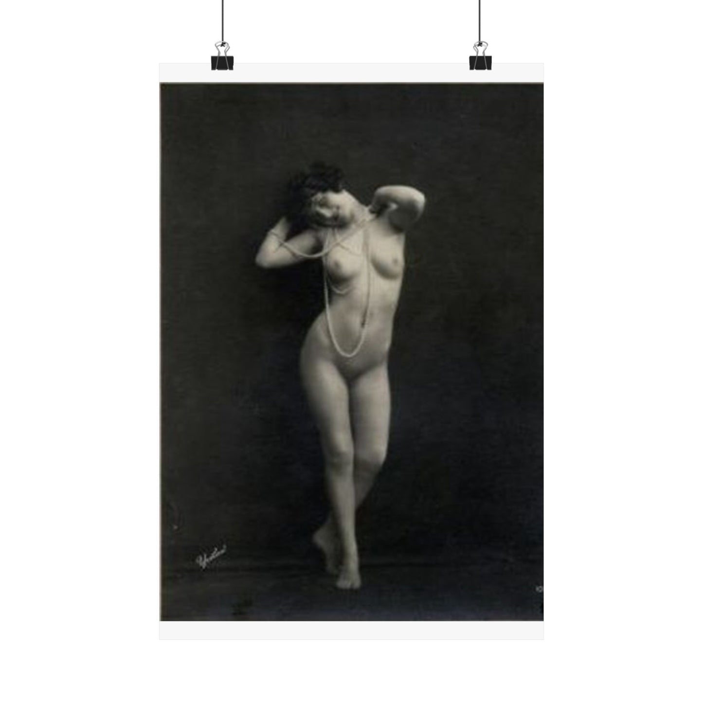 Erotic Art: WALERY - An old photo of a naked woman with pearls High Quality Matte Wall Art Poster for Home, Office, Classroom