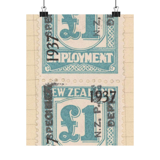 Block of one pound Unemployment Relief stamps overprinted '1937' and 'Specimen' High Quality Matte Wall Art Poster for Home, Office, Classroom
