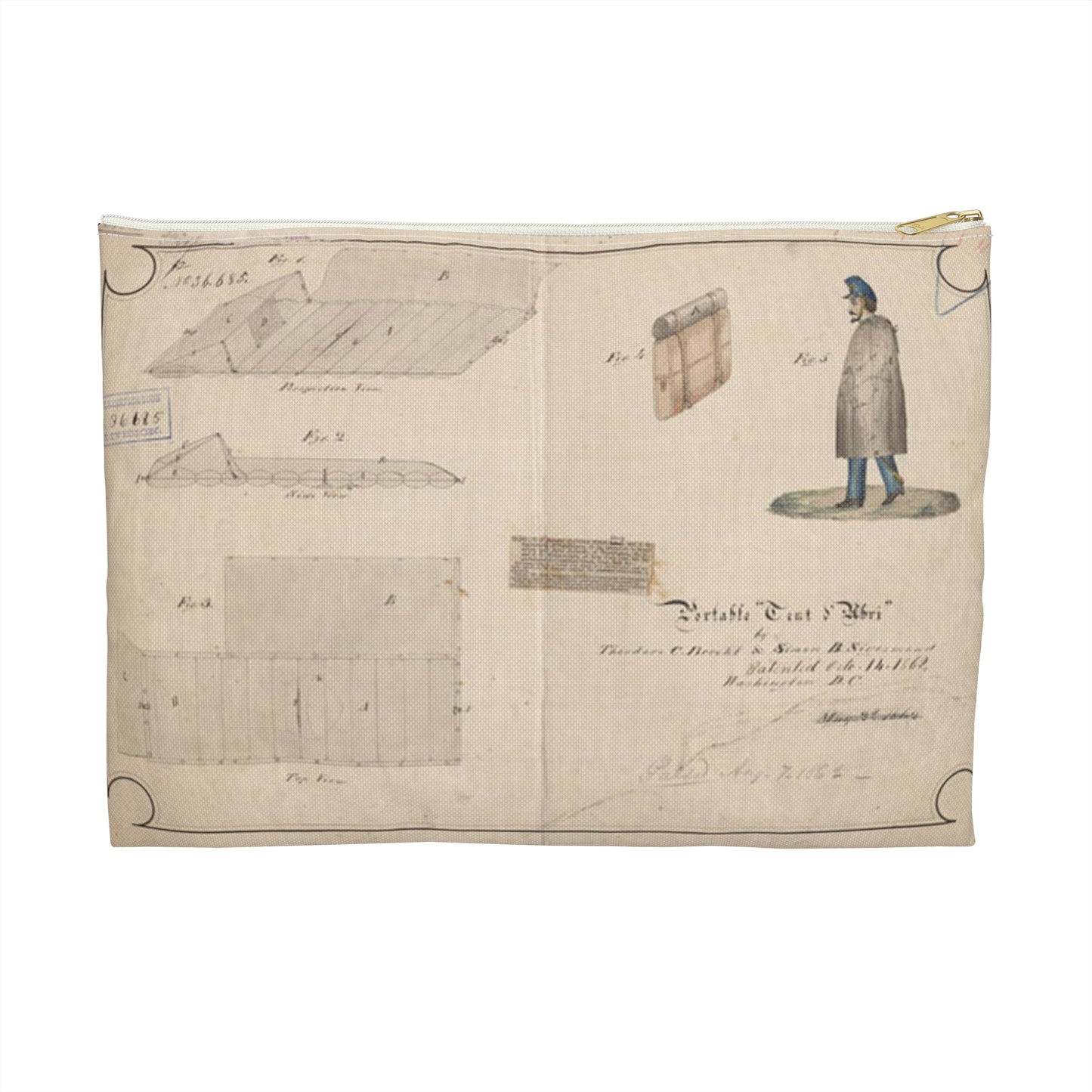 Patent drawing - Drawing of Portable Tent and Abri Public domain  image Large Organizer Pouch with Black Zipper