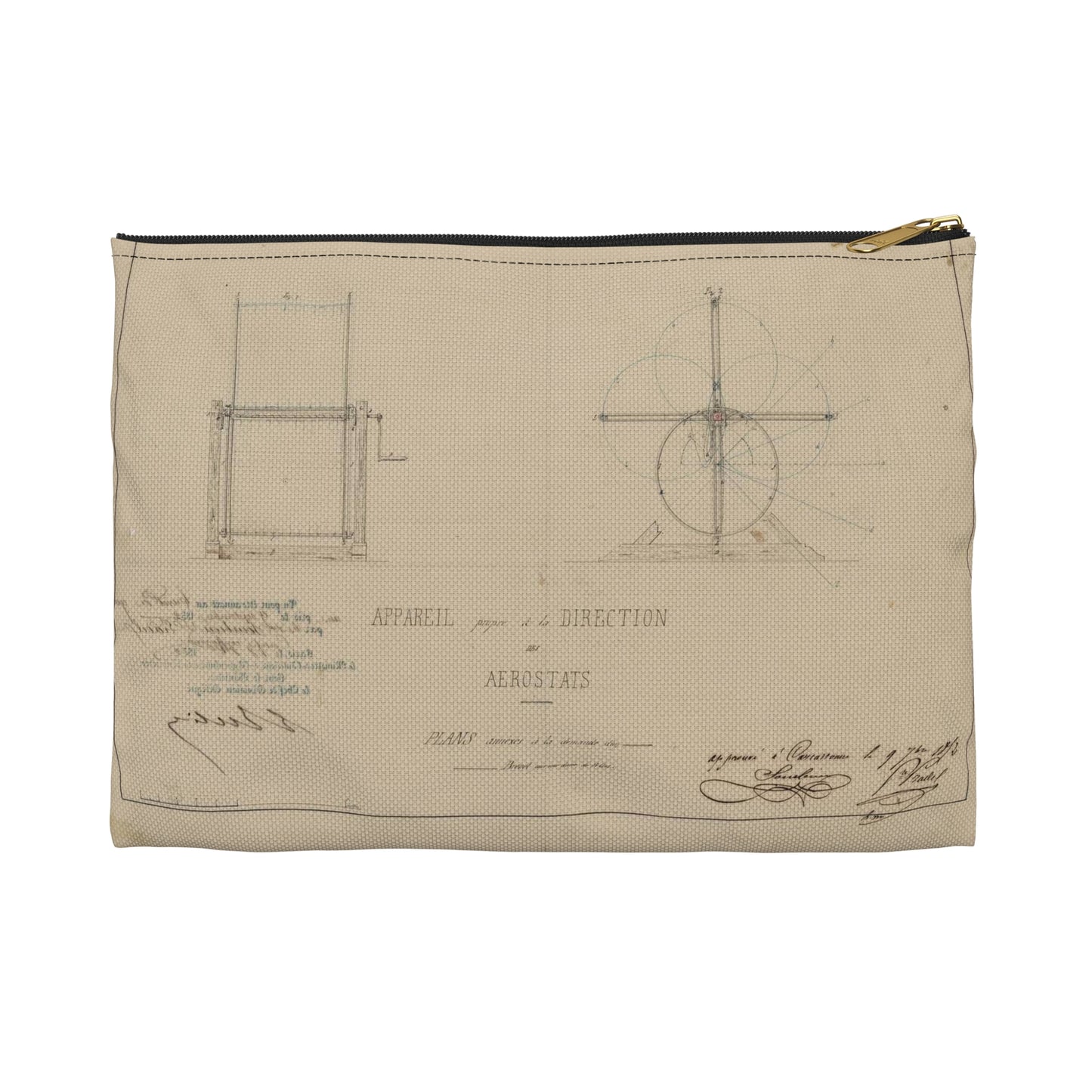 Patent drawing - Appareil propre à la direction des aerostats plans annèxes à la demande d'un brevet pour une durée de 15 ans / / apprové à [...] Sourbieu & Pre. Pradel, 1852 septembre 9. Public domain  image Large Organizer Pouch with Black Zipper