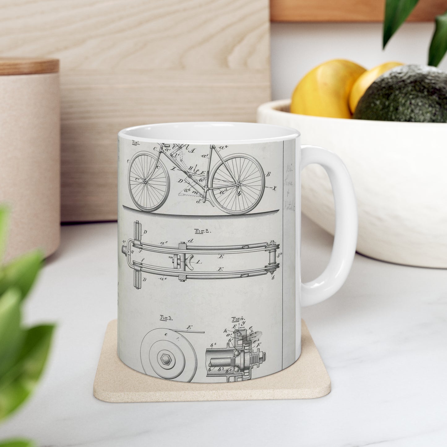 Patent Drawing of Engine - for T. L.  Dennis' Bicycle Public domain  image Beautiful Novelty Ceramic Coffee Mug 11oz