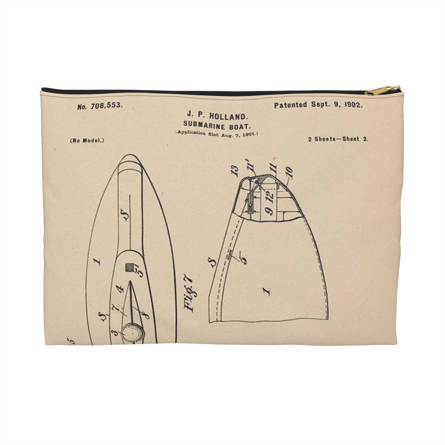 Patent drawing - Drawing for a Submarine Boat Public domain  image Large Organizer Pouch with Black Zipper