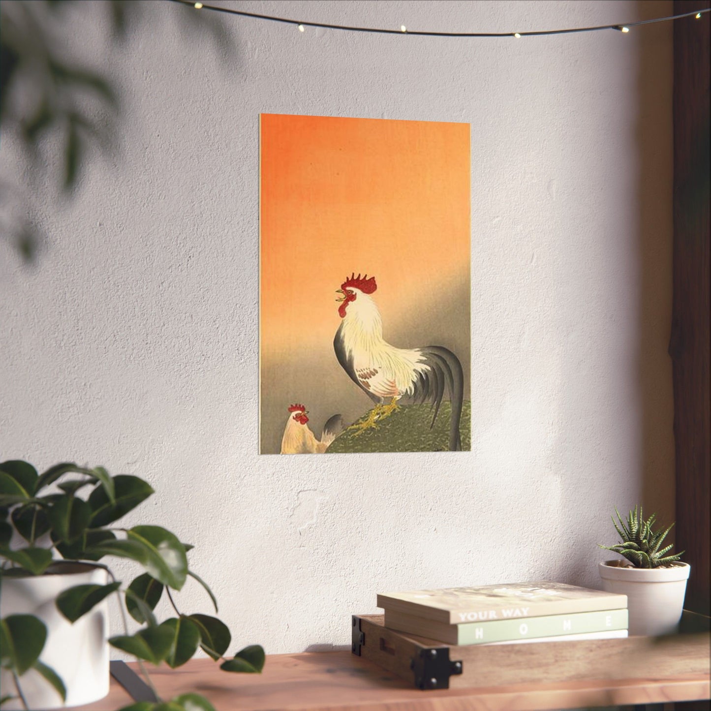Koson - rooster-and-hen-at-sunrise, Ohara Koson High Quality Matte Wall Art Poster for Home, Office, Classroom