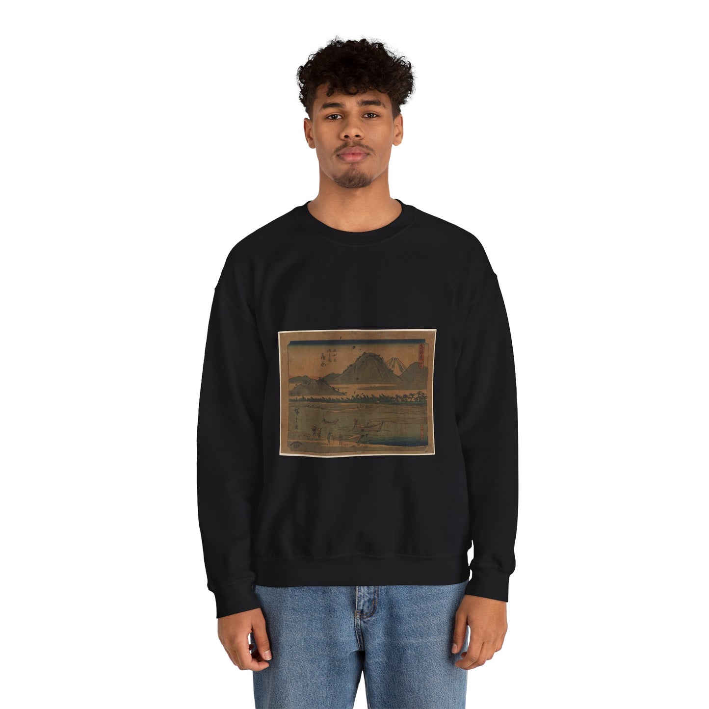 Utagawa Hiroshige - Kanbara, Andō Hiroshige, depicting Mount Fuji Black Heavy Blend Adult Crew Neck SweatShirt