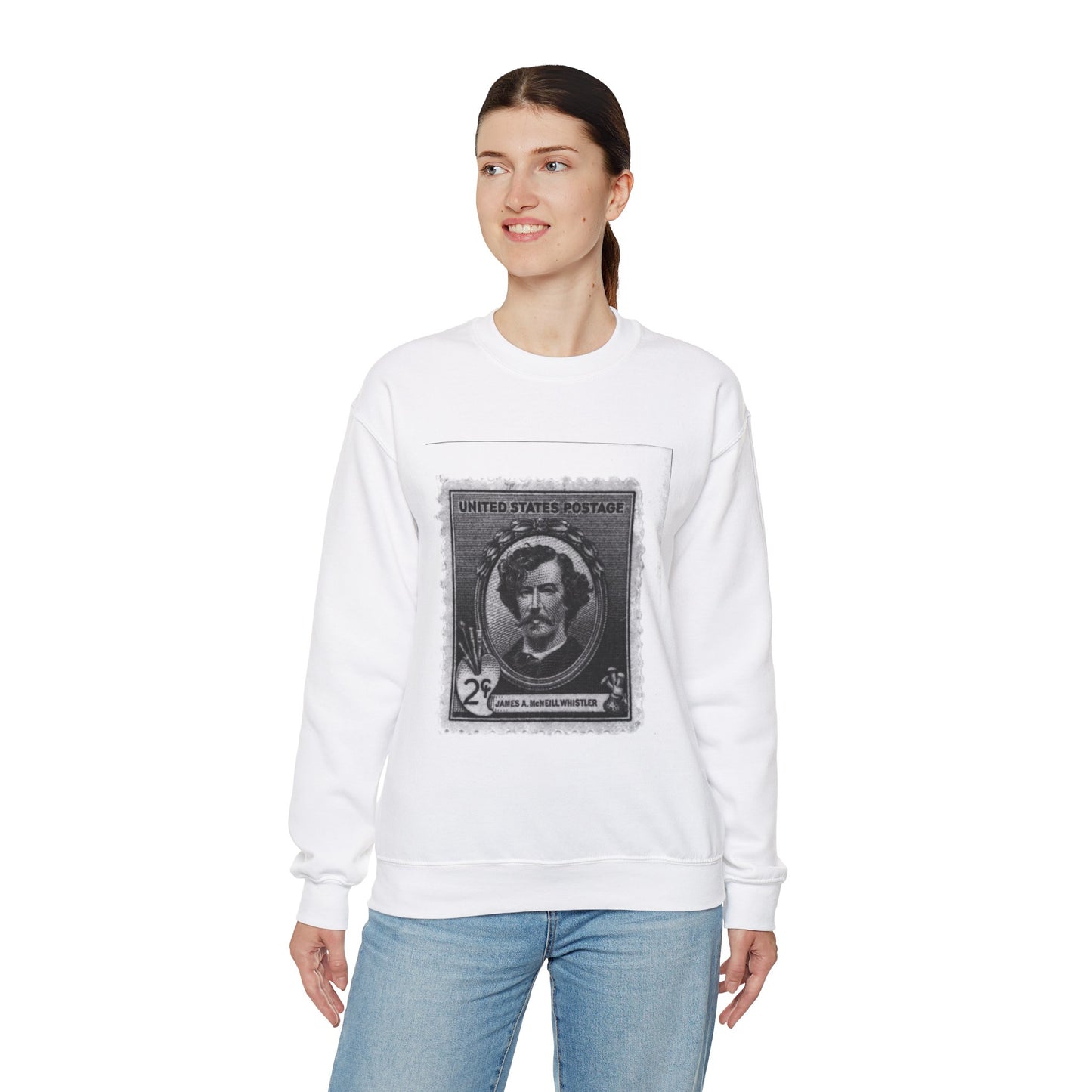 United States two cents postage stamp with head-and-shoulders portrait of James A. McNeill Whistler White Heavy Blend Adult Crew Neck SweatShirt