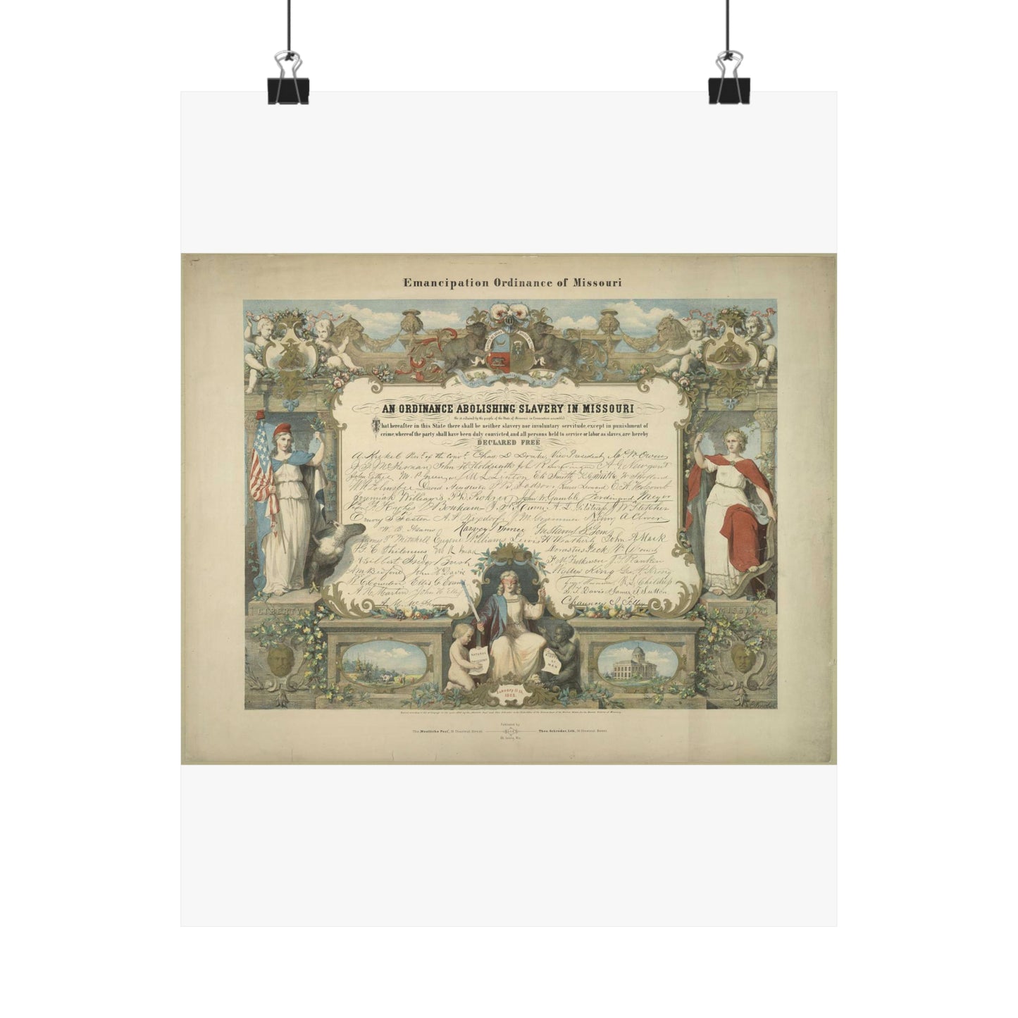 Emancipation Ordinance of Missouri. An ordinance abolishing slavery in Missouri / E. Knobel. High Quality Matte Wall Art Poster for Home, Office, Classroom