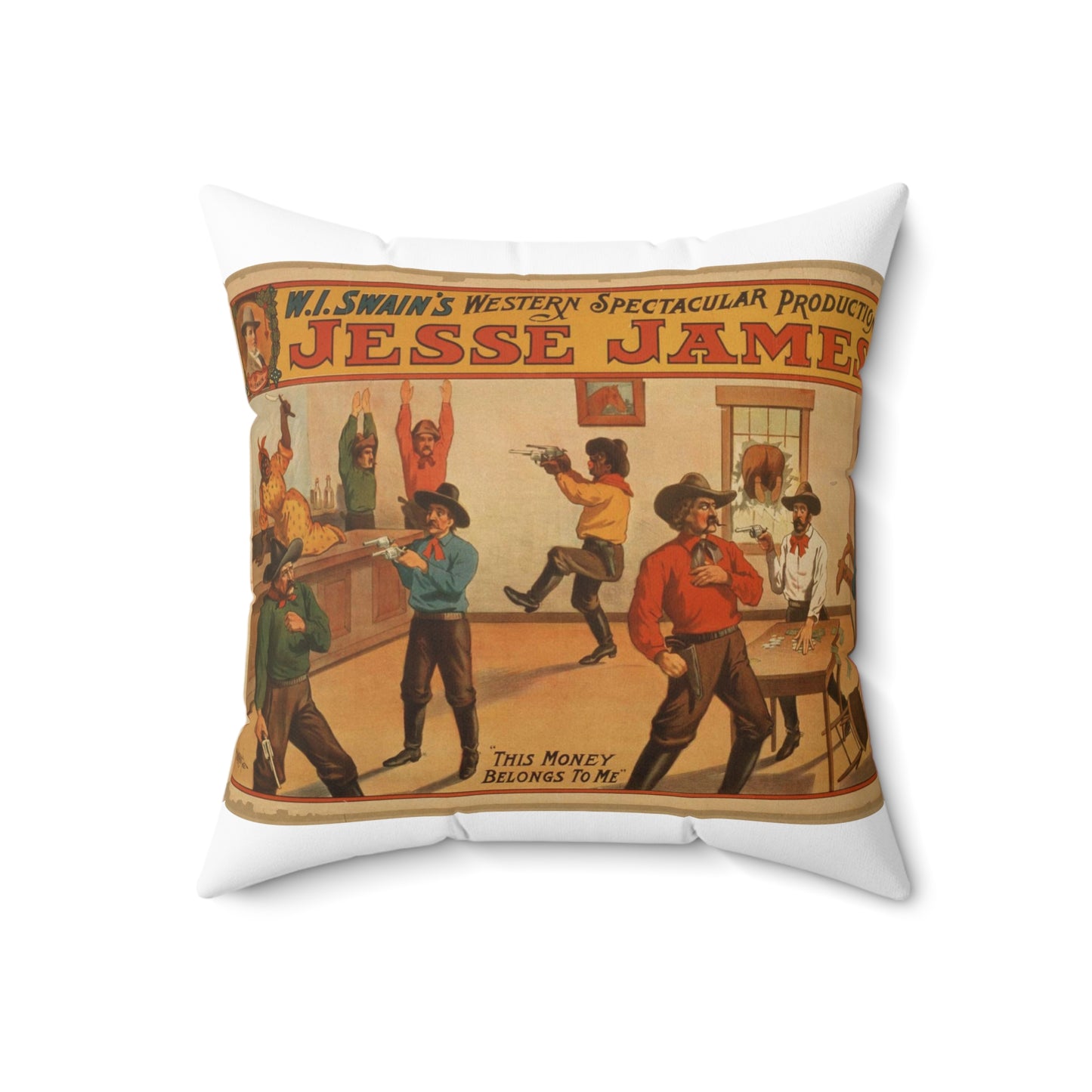 W.I. Swain's western spectacular production, Jesse James Decorative Accent Square Pillow