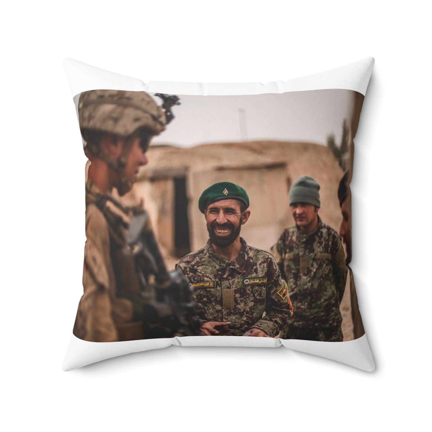 A U.S. Marine with Task Force Southwest (TFSW) converses Decorative Accent Square Pillow