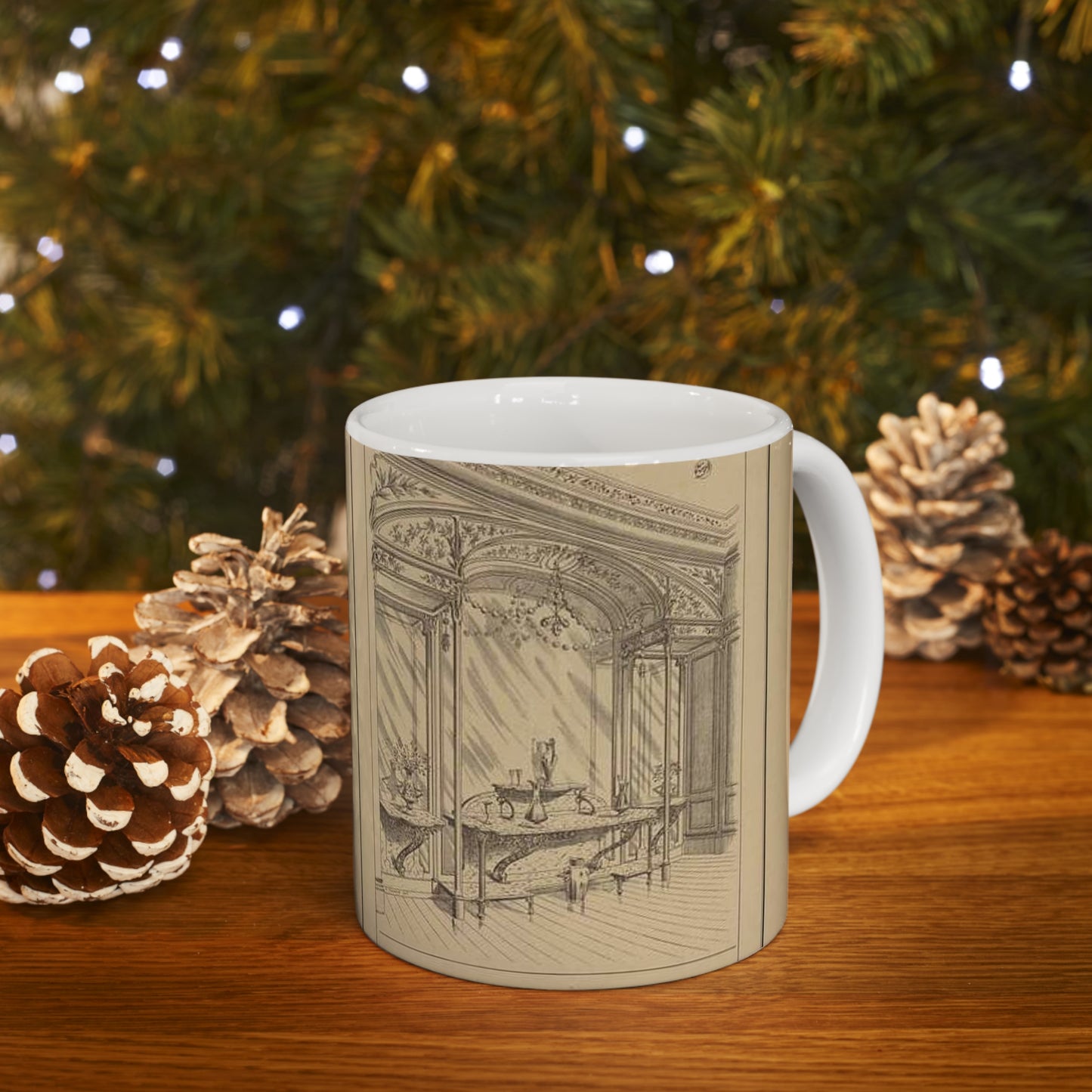 Salle à manger: décor en bois de frêne verni. Consoles et dressoir en marbre et fer forgé sur fond de glace. Globes lumineux, éclairage électrique Beautiful Novelty Ceramic Coffee Mug 11oz