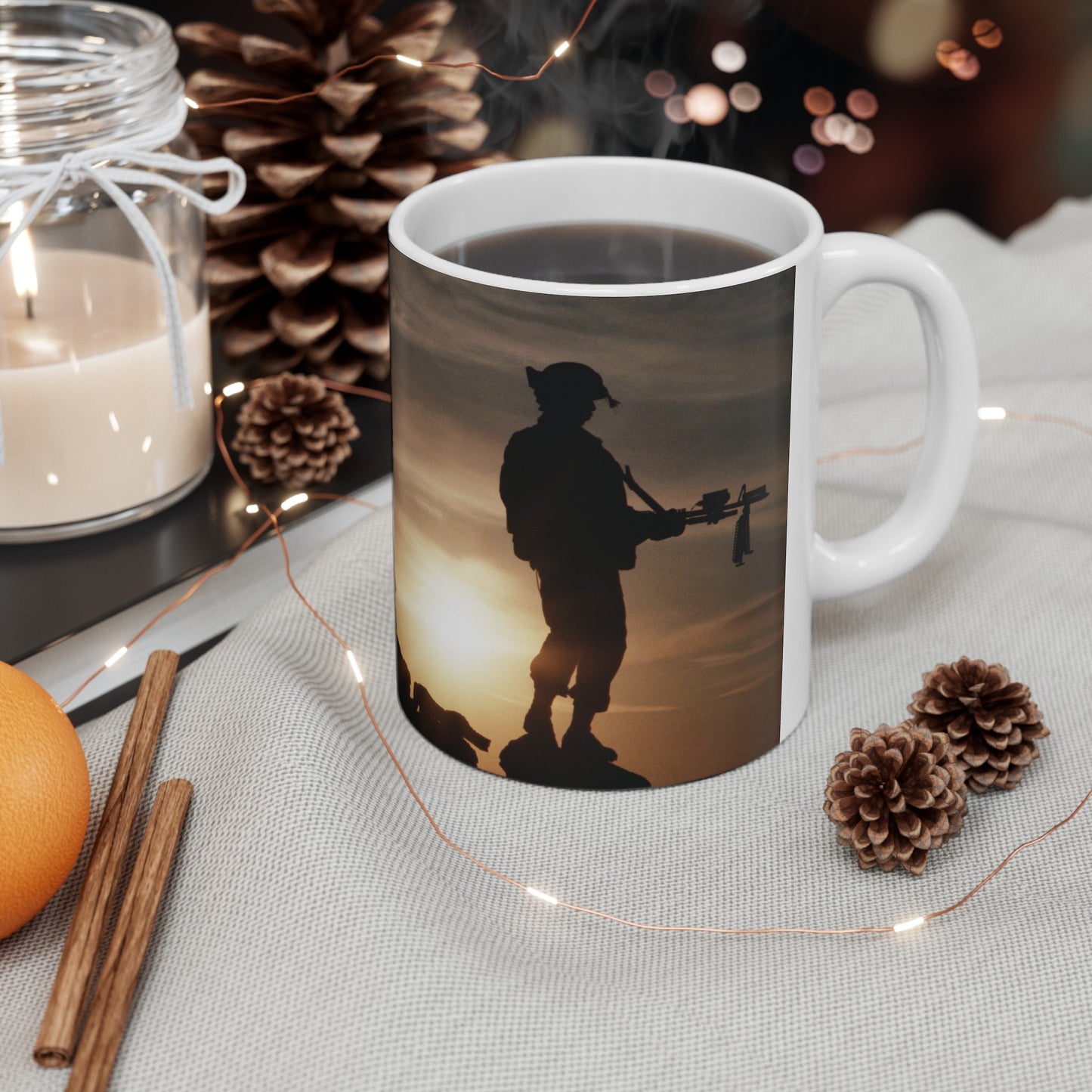 Members of the 63rd Security Police Squadron are silhouetted by the setting sun during the combat-readiness Exercise VOLANT SCORPION 87 Beautiful Novelty Ceramic Coffee Mug 11oz