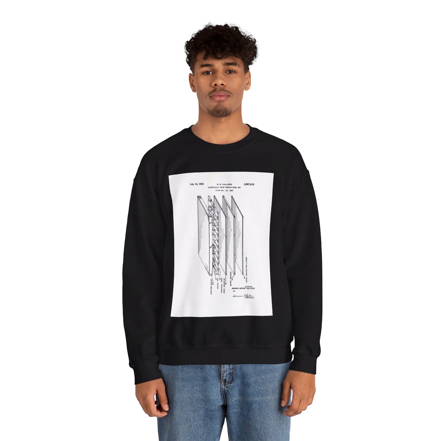 Patent Case File No. 3,097,418, Electrically Coded Terrain Model Map, Inventor Edward G. Valliere - DPLA - 0a7700d214e72f93d6a6e70b0a1a6882 (page 7) Black Heavy Blend Adult Crew Neck SweatShirt