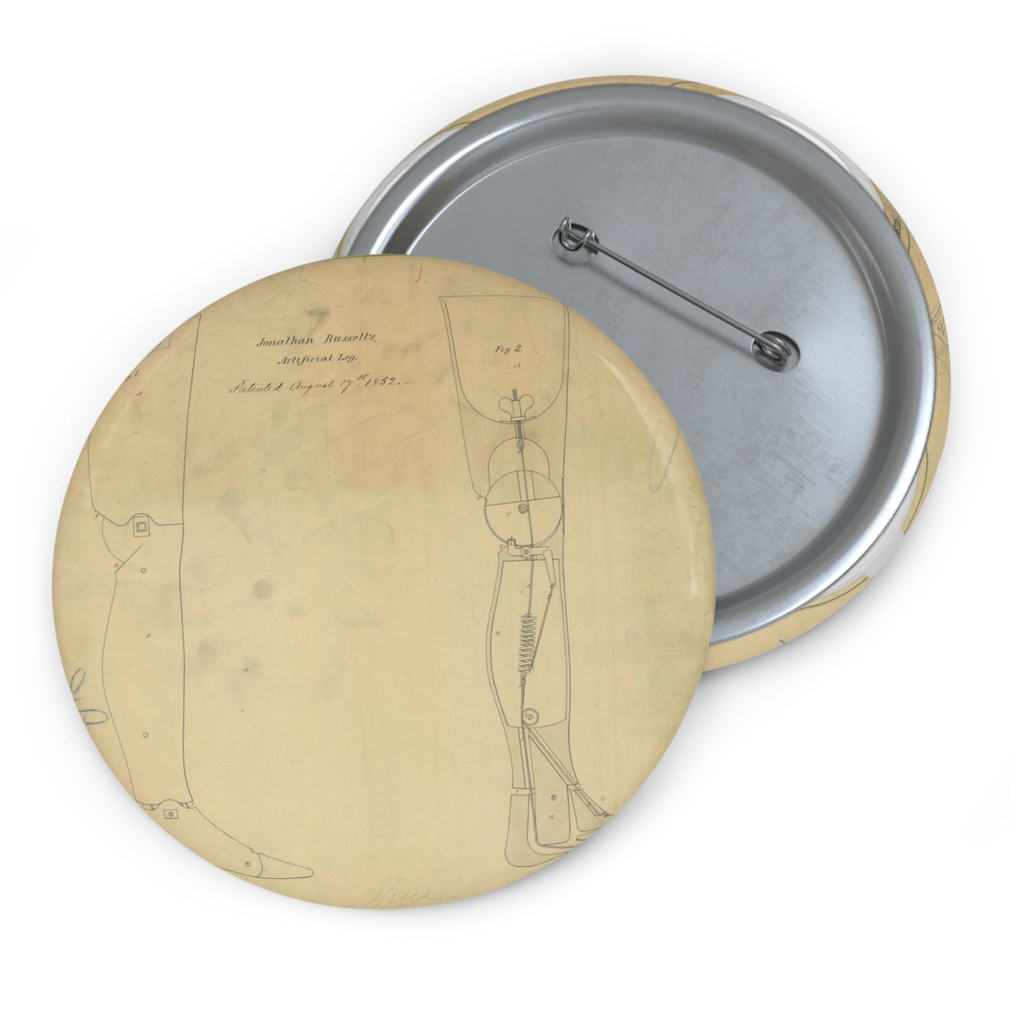 Patent drawing - for Jonathan Russell's Artificial Leg Public domain  image Pin Buttons with Crisp Design