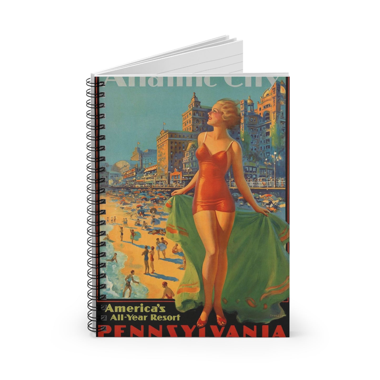 Atlantic City— America’s All-Year Resort, Pennsylvania Railroad, painting by Edward Mason Eggleston Spiral Bound Ruled Notebook with Printed Cover