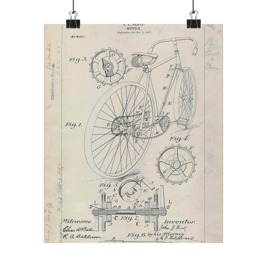 Patent drawing - for J. J. Hentz' Bicycle Public domain  image High Quality Matte Wall Art Poster for Home, Office, Classroom