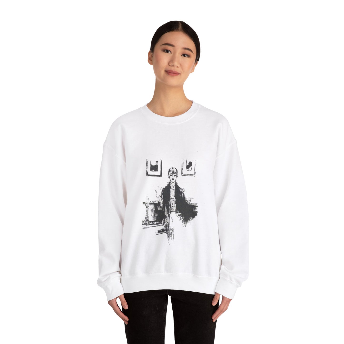 Aubrey Beardsley 5 - A drawing of a woman sitting on a couch White Heavy Blend Adult Crew Neck SweatShirt