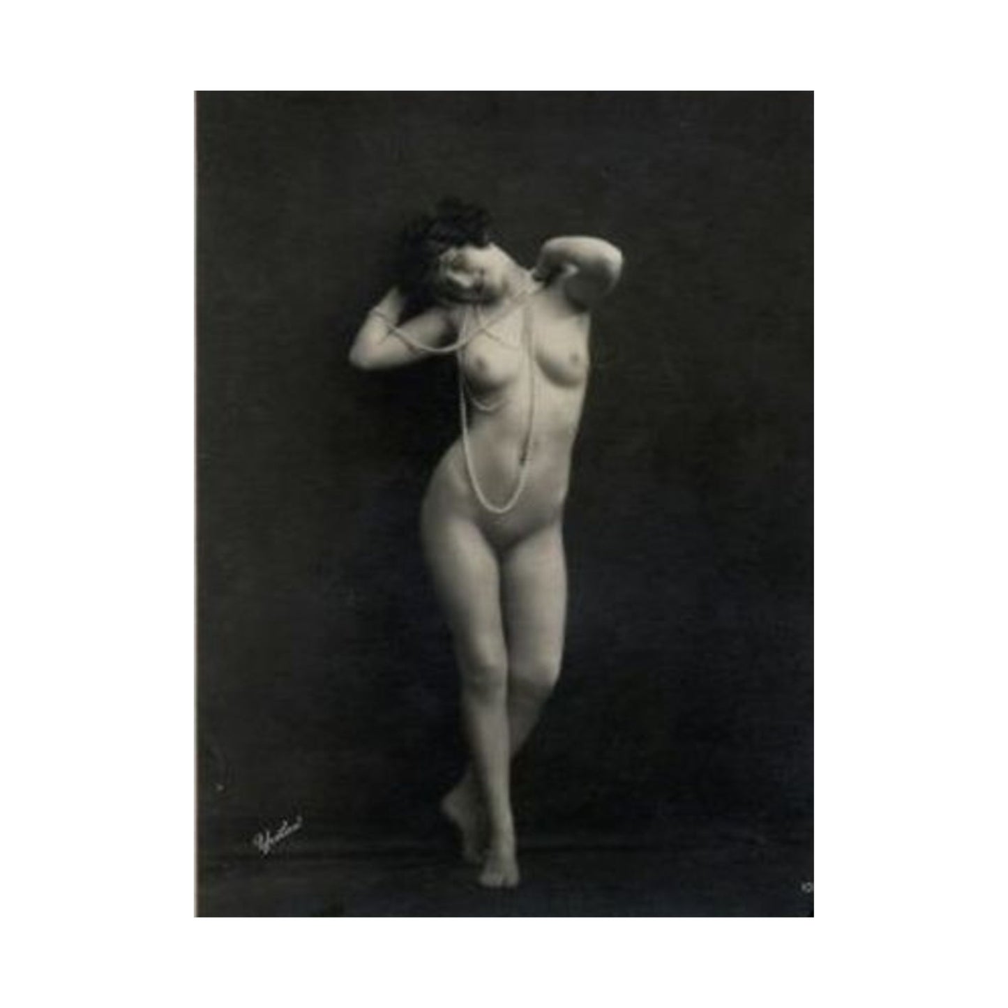 Erotic Art: WALERY - An old photo of a naked woman with pearls High Quality Matte Wall Art Poster for Home, Office, Classroom