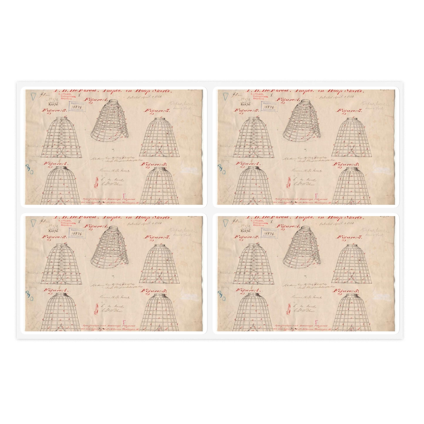 Patent drawing - Drawing of Improvements in Hoop Skirts Public domain  image Laminated UV Protective Vinyl Stickers