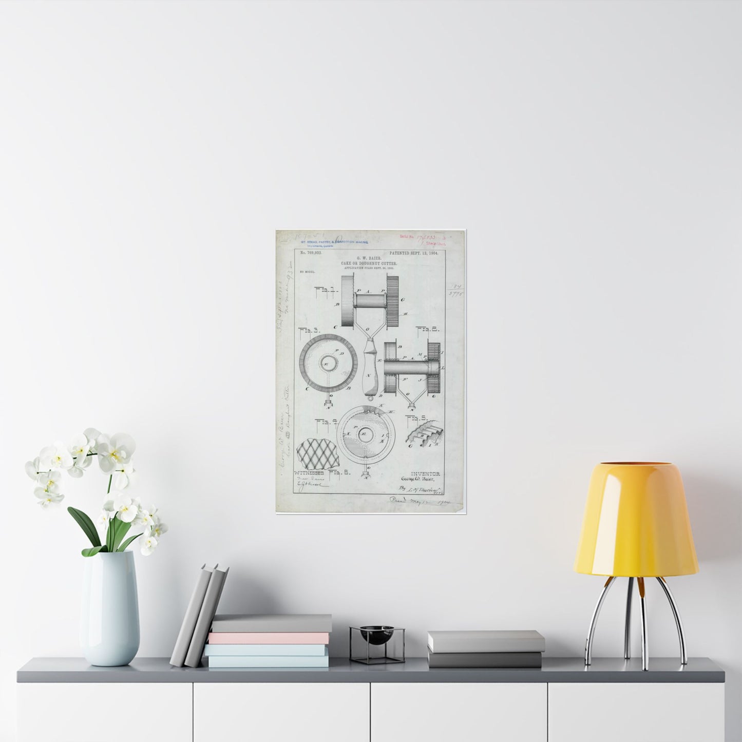 Patent Drawing of Engine - for G. W. Baier's Cake or Doughnut Cutter Public domain  image High Quality Matte Wall Art Poster for Home, Office, Classroom
