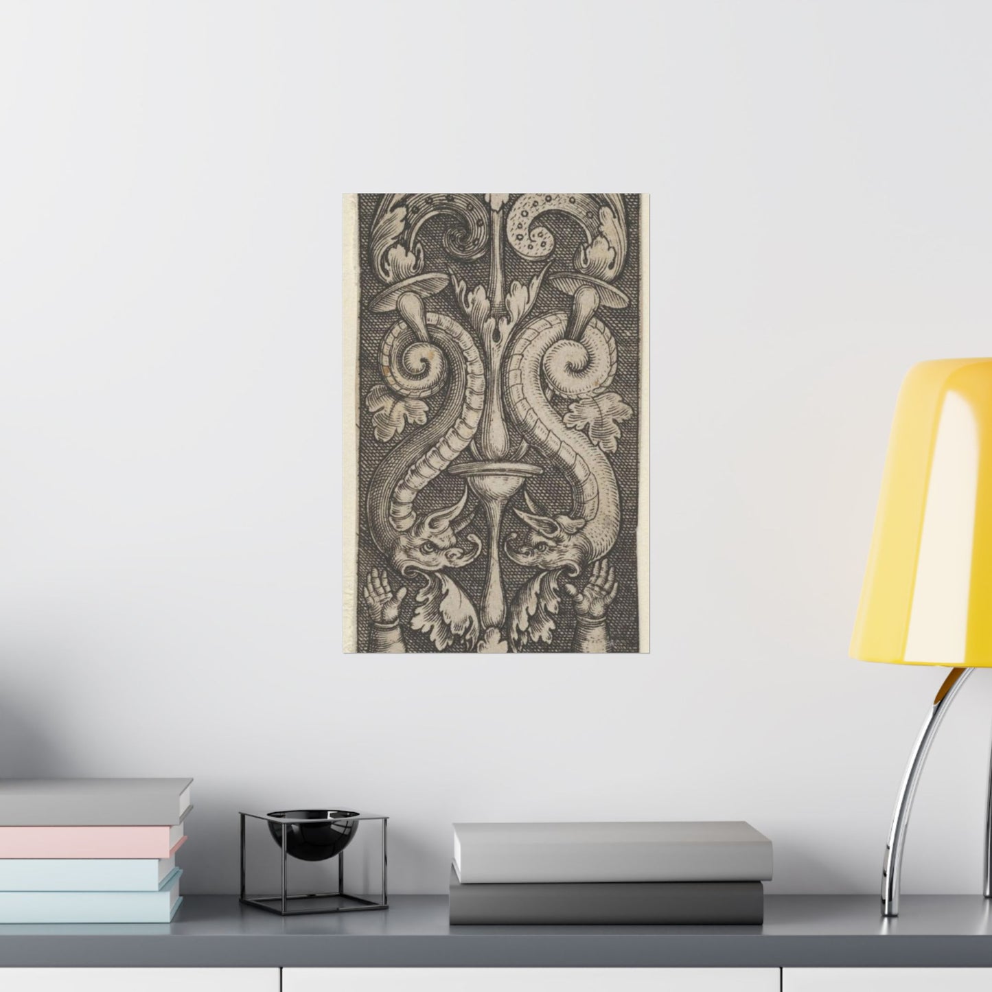 Vertical Panel with a Candelabrum Stemming from a Leaf-Faced Grostesque at Bottom High Quality Matte Wall Art Poster for Home, Office, Classroom